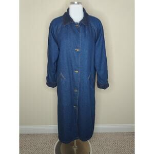 Vtg Jill Evans Denim Coat Button Up Quilted Lining Poly Fill